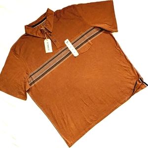 Outdoor Life Short Sleeve Polo Collar Buttons Striped Rust Spice Colored 3XL NWT